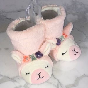 Cat and Jack slippers Fuzzy Boot Llama Kids 5/6 pink toddler flower Crown